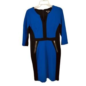 3711) Shelby & Palmer Color block Blue & Black Zippered Shift Dress Sizer 10